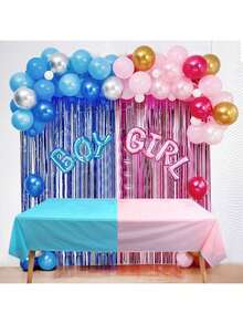 1set 80pcs Gender Reveal Party Balloons & Tassel Decorations, Suitable For Birthday Party Venue Decor, Boy Or Girl Surprise Party Supplies - Multicolor - View 1