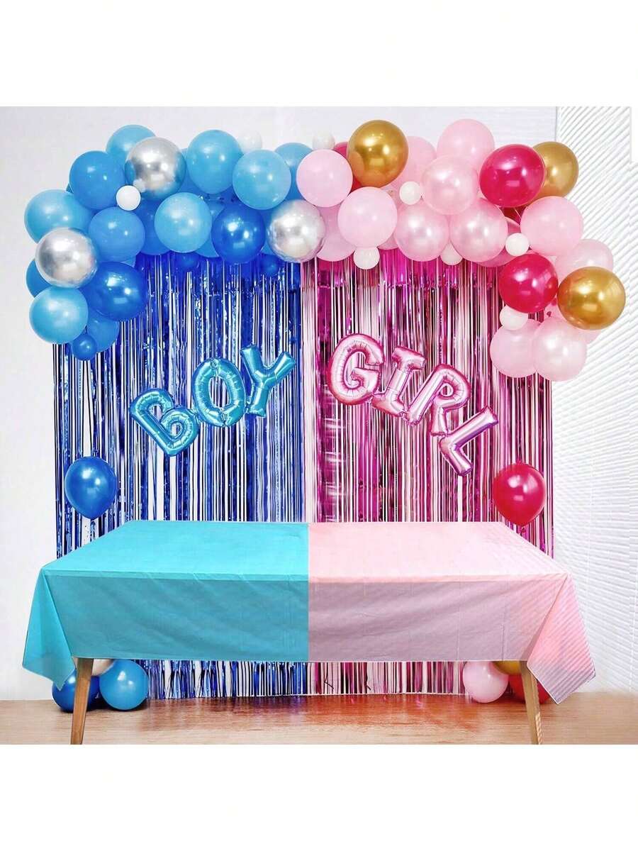 1set 80pcs Gender Reveal Party Balloons & Tassel Decorations, Suitable For Birthday Party Venue Decor, Boy Or Girl Surprise Party Supplies - Multicolor - View 1