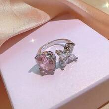 4 件套奢华碎花首饰套装，水晶泪珠设计项链、耳环和戒指，派对、约会、礼物和休闲场合必备 - 粉色 - 查看 4