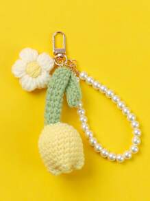1pc Keychain Handmade Weaving Cute Tulip Flower Keychains Gift For Car Keys Bag Wallet Purse Women Girls,Woven Puff Flower Mobile Phone Bag Pendant Car Accessories Bag Charm School