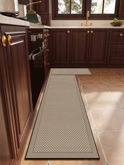 1 pieza Felpudo de cocina con base de silicona, con textura trenzada color beige y beige oscuro, acolchado antifatiga, absorbente, apto para cocina, baño, entrada, lavandería