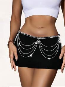 1pc Customized Crystal Letter Name Metal Waist Chain, Personalized Sexy Fashionable Rhinestone Tassel Body Chain, Party Outfit Accessory, Holiday Birthday Friend Lover Gift