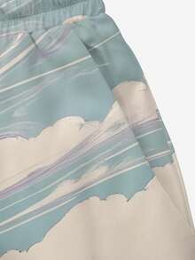 男士夏季印花图案抽绳腰斜口袋夏威夷速干双层网眼短裤，3D 海浪印花，时尚休闲海滩度假泳裤 - 彩色 - 查看 5