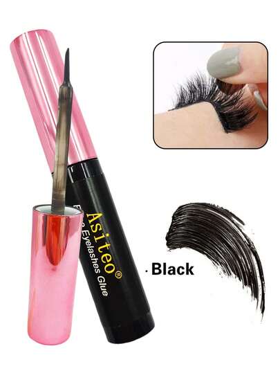Asiteo 1pc 5ml Black False Eyelash Glue, Makeup Faux Mink Eyelash Adhesive, Quick Drying Waterproof Long Lasting Eyelash Glue