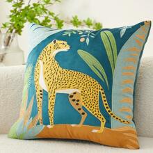 1pc Leopard Floral Embroidery Throw Pillow Cover, Suitable For Living Room, Bedroom, Party, Home Decor, All Season