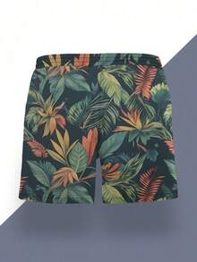 Men's Summer Printed Pattern Drawstring Waist Oblique Pocket Hawaiian Quick-Dry Double Layer Mesh Lining Shorts, Tropical Flower 3D Print Fashionable Casual Beach Resort Swim Trunks - Multicolor - View 4