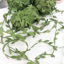 1pc Artificial Fabric Green Leaf Ribbon For Wedding Party Celebration, DIY Wreath Decorative Ribbon, Handmade Decoration Material, Artificial Green Vine Ribbon For Weaving Wreath, Fabric Willow Leaf DIY Wreath Supplies, Green Vine Decor,Fake Plants - Multicolor - View 1