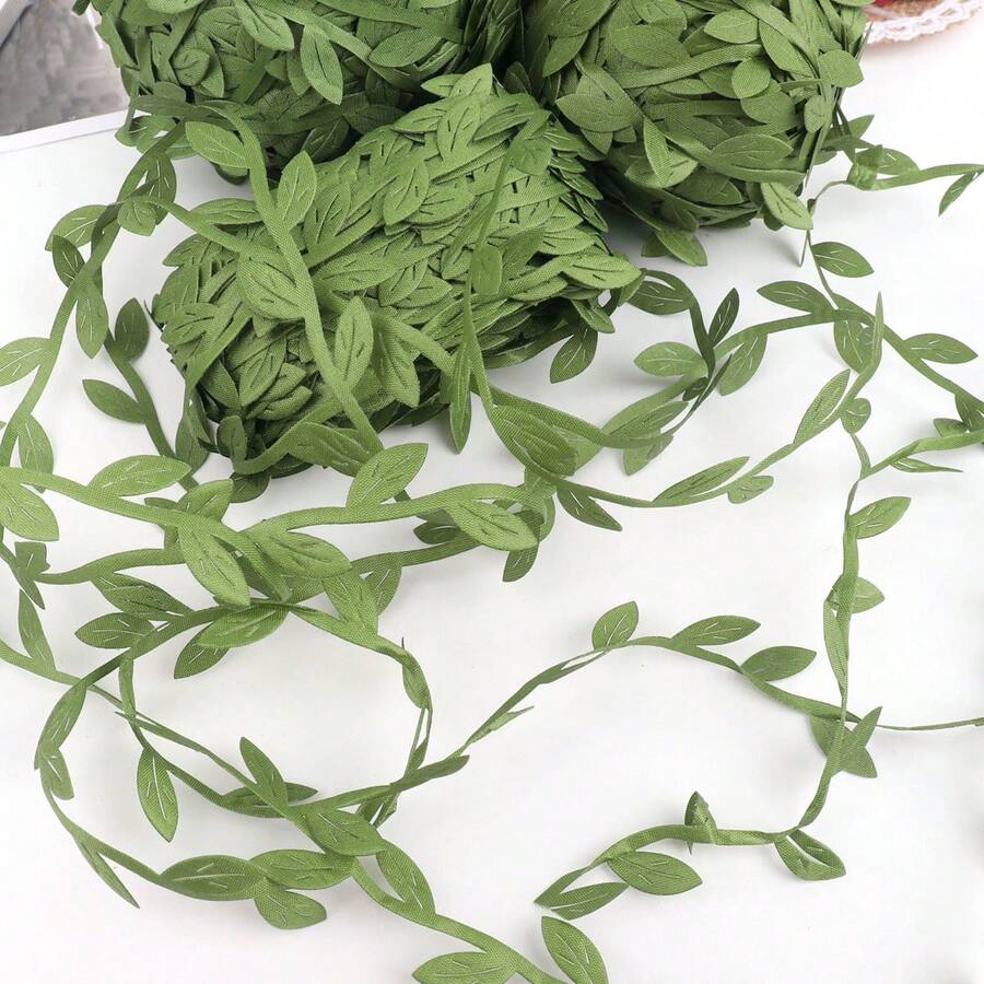 1pc Artificial Fabric Green Leaf Ribbon For Wedding Party Celebration, DIY Wreath Decorative Ribbon, Handmade Decoration Material, Artificial Green Vine Ribbon For Weaving Wreath, Fabric Willow Leaf DIY Wreath Supplies, Green Vine Decor,Fake Plants - Multicolor - View 1
