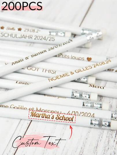 1/5/10/20/50/100pcs Customized Engraved Pencils, Personalized Text Pencils, Custom Pencils, Wedding Favor Gifts, Customized Erasable Pencils For Kids, Sketch Pencils With Eraser, Reusable Pencils, Wood Color, White, Vintage, Personalized, Unique, Gift For Him, Gift For Her, Family, Friends, Children, Students, Workers, Clients, Business/Work/Office, School Back To School,School Supplies,Back To School,School Gift,For Office,For School,For Classroom,For Teacher Gifts,For University,For Colleague,For Dorm Rooms,For Teacher,For Boys And Girls,For Teenagers,Junior High School Students,Middle School Students,High School Senior High School Students,College Students,University Students,Freshman,Sophomore,Underclassmen,Multi-Functional,Ornamental,Reusable,Modern,Colorful,Cute,Vintage,Cartoon,Kawaii,Custom,Personalized,Unique,Customized,Workers,Clients,Students,For Business/Work/Office,For School