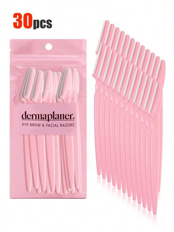 30pcs Exquisite Bagged Men's And Women's Facial Razors, Eyebrow Trimmers And Facial Hair Removers, Facial Hair Removal, Men's And Women's Facial Razors, Hair Trimming Tools, With Precision Sleeves, Hair Removers, Eyebrow Trimmers, Easy To Carry For Travel 1/3/6/12/24pcs (Pink)