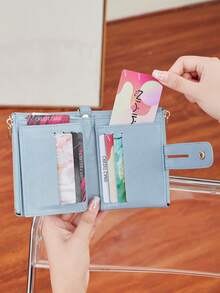 MIYIN 女士时尚多功能链条钱包三折双拉链日常使用带卡槽和可拆卸证件窗口，可存放信用卡/身份证/现金/硬币轻便便携休闲纯色短款钱包带防盗链商务现代商务休闲女士钱包礼物生日礼物周年纪念女士钱包钱包小钱包 - 淺藍色 - 查看 7