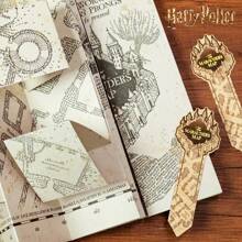 Harry Potter 1pc Officially Licensed Harry Potter Marauder's Map With 5 Vintage Bookmarks, Hogwarts Magical Cosplay Prop, Aesthetic Funny Bookmarks, Magic Treasure Map For Fans & Book Lovers, Office Supplies Back To School