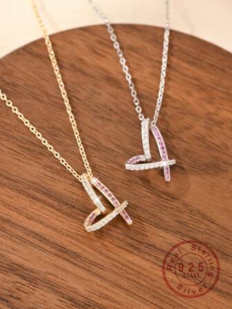 1 stuk S925 sterling zilver 14K verguld, eenvoudige, veelzijdige en elegante kubieke zirkonia hartvormige hanger ketting voor vrouwen