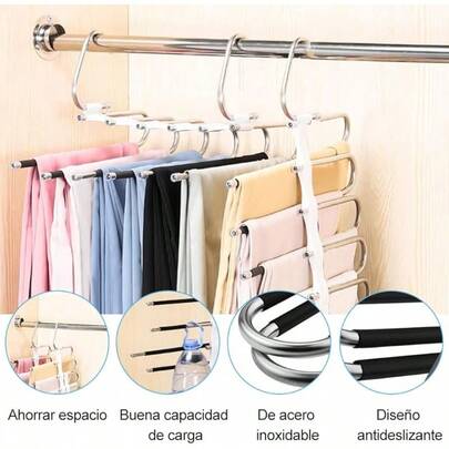 4PCS Perchas Ganchos para Pantalones Ropa De 6 Niveles de Acero Inoxidable Tipo S Multifuncional Perchas Plegables Antideslizantes Organizadores De Almacenamiento para Faldas Bufandas (4)