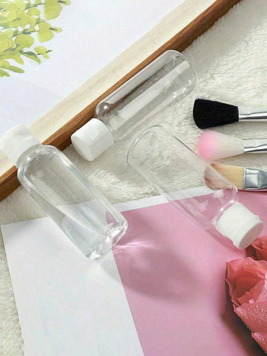 1/3/5Pcs Clear Round Shoulder Bottle With Flip Butterfly Lid Travel Bottle Empty Cosmetic Sample Dispenser Container, Travel Bottle, Travelling Containers Small Leak Proof Squeeze Bottles With Black Flip Cap For Toiletries, Shampoo, Lotions, Conditioners, Travel Size Cosmetics, Home Travel - White - View 1