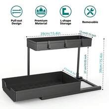 HOUSHELIF 2-Tier Under Sink Organizers, Sliding L-Shape Cabinet Organizers Narrow Space Storage Multi-Purpose Sink Organizer For Bathroom Kitchen Drawer.