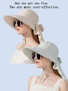 1pc Women's Spring/Summer Outdoor Wide Brim Sun Hat, Korean Fashion Poncho Style With Hole For Ponytail - Multicolor - View 17