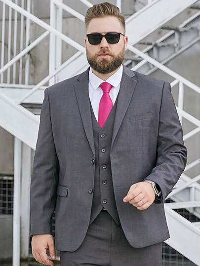 Plus Size Herrkostym - Modern grå herrkostymkavaj i casual-modell