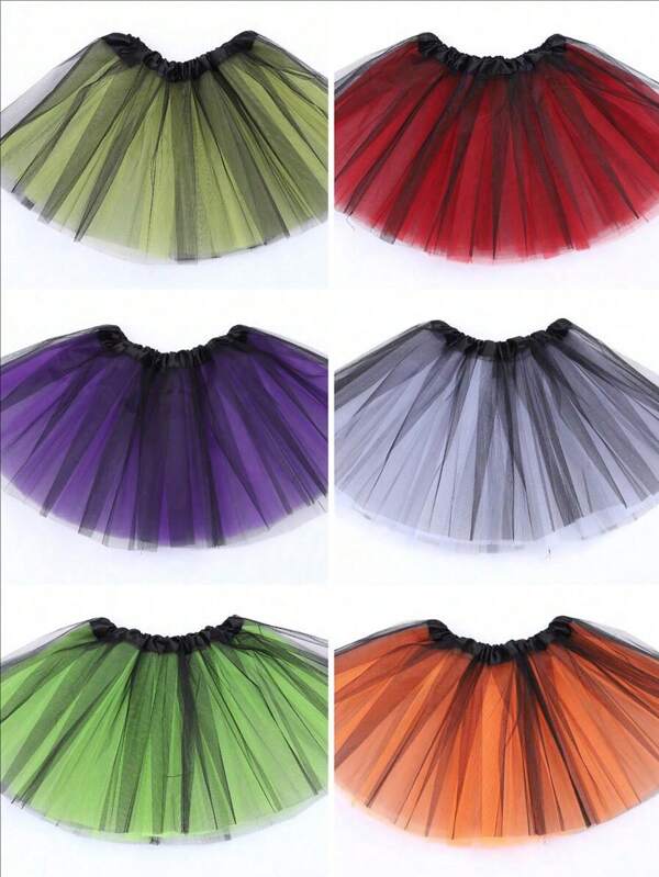 1pc Colorblock Mesh Tutu Skirt, 12inch For Teens, 16inch For Adults, Versatile Party, Running, Ballet, Stage, Halloween, Christmas, Carnival Costume, Multi-Layer, Mesh Princess Skirt