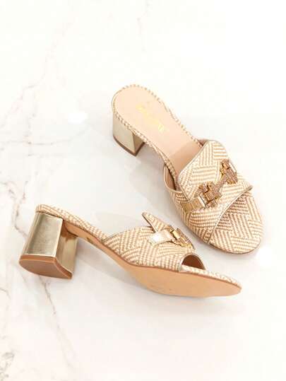  Revreal Geweven Ontwerp Blokhak Sandalen met Gespdetail Boheems Elegant Elegant Vakantie Casual Casual Sexy Schattig Zomer