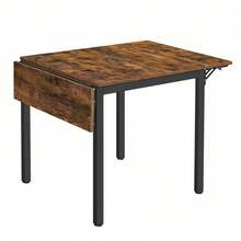 Folding Dining Table, Drop Leaf Extendable, For Small Spaces, Seats 2-4 People, Industrial, Rustic Brown And Ink Black - Brown - View 9