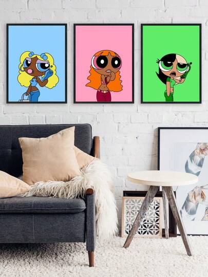 1PC Cartoon The-P-Powerpuffs-G-Girls Anime Posters Prints Posters Artwork Kawaii Room Decor Home Decor Canvas Painting Mural Prints Pictures