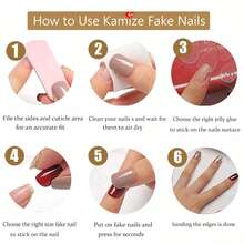 DANMANR Long Press On Nails Square French Fake Nails Full Cover Nude Acrylic False Nails For Women And Girls 24PCS (Bling Multicolor) - 淺藍色 - 查看 8