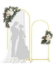 2 件/圣诞婚礼/生日派对金色背景架（花环装饰），金属气球拱门架带花环装饰套装，适用于派对婚礼/冬季假期大型宴会仪式万圣节派对背景装饰（派对礼物/户外/室内家居装饰） - 金色 - 查看 8