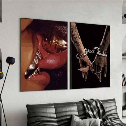 2 Pcs Framed, Black Couple Posters, Love Canvas Prints, Valentine's Day Decor, Romantic Canvas Wall Arts, Artwork Wall Painting For Gift, For Perfect Housewarming Gift For Newlyweds, Wife, Wedding Or Anniversary, Valentine Day Gifts Birthday Graduation