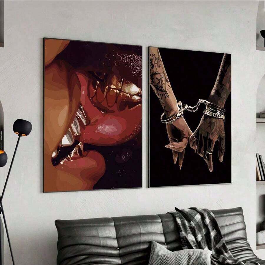 2 Pcs Framed, Black Couple Posters, Love Canvas Prints, Valentine's Day Decor, Romantic Canvas Wall Arts, Artwork Wall Painting For Gift, For Perfect Housewarming Gift For Newlyweds, Wife, Wedding Or Anniversary, Valentine Day Gifts Birthday Graduation