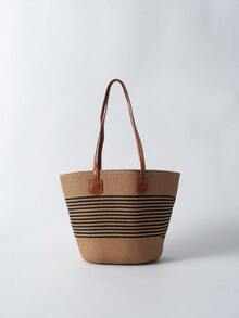 Tropiscape 1pc Straw Woven Hat + 1pc Straw Woven Bag Beach Autumn Winter Gifts - Khaki - View 10