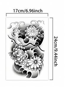 1片花卉傳統臨時紋身貼 半永久紋身 防水防汗 持久1-2週 逼真草本果汁 止摩擦 無反光 仿黑假紋身 男士手臂 胸部 腿部 腹部紋身貼紙 - 黑色 - 查看 5