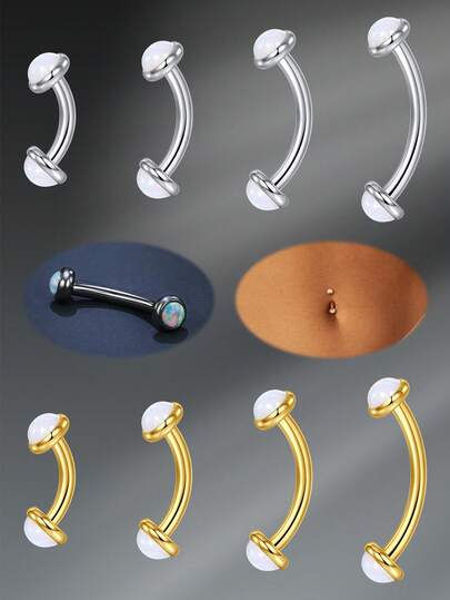 CIZME 1 件装肚脐穿孔首饰肚脐环肚脐杠铃钉，Y2K 不锈钢 14G 6/8/10/12 毫米肚脐穿孔肚脐穿孔首饰肚脐环，白色蛋白石肚脐环女士，银金肚脐杠铃钉身体穿孔