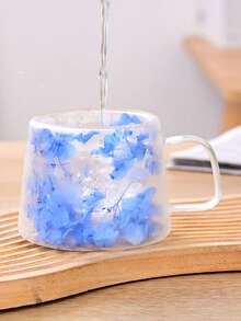 1 Pc,Double Wall Glass Cup,Petal Decoration,Creative Water Cup,Coffee Cup,Tea Cup,Milk Cup,Juice Cup,Insulated,Fresh,Aesthetic,Unique Design,Photo Props,Great Gift,Birthday Gift,Holiday Gift,For Bestie,For Friends,For Colleague,Enhance Your Life Style,Brighten Your Desk