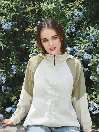 1pc Spring/Summer New Hot-Selling Ice Silk Lightweight Skin-Friendly UV Protection Hoodie, Comfortable Outdoor Casual Sports Multi-Pocket Riding Fishing Jacket, Woven For Plus Size