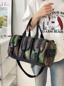 Bolso de lona con diseño de letras de gran capacidad para viajes cortos, bolso de gimnasio, bolso de yoga, mochila escolar, unisex