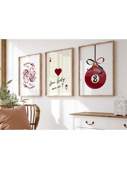 How Lucky Are We Print Bow Cowgirl Boots Coastal Dorm College Apartment Chinoiserie Prints Grand Millennial Pool Ball Pint Canvas Painting Posters And Prints Wall Art Pictures For Living Room Decoration Optional Frame, Wall Art With Frame Kitchen Decor