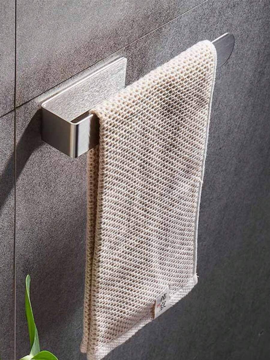 Non-Drill Towel Rack, Adhesive Bathroom Kitchen Towel Holder, Home Essentials Bathroom Accessories Bathroom Tools - Silver - View 1