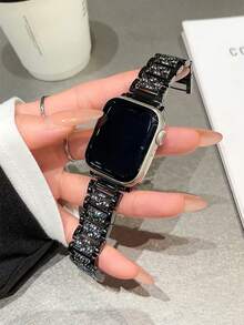 1条奢华水钻不锈钢表带，兼容 46mm、49mm、40mm、44mm、45mm、41mm、42mm、38mm，适用于Series 11、10、9、8、7、SE、6、5、4、3、2、1、Ultra、3/2/1、S10、S11，优雅金属链式表带替换装 - 黑色 - 查看 3