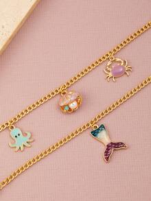 1 Set Of 2 Pieces Summer New Ocean Style Gold Alloy Shell, Crab, Octopus Women Ankle Chain, Suitable For Beach Holiday - Multicolor - View 2