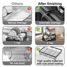 3 Tier Kitchen Dish Drying Rack - Large Capacity Carbon Steel Organizer With Removable Drainage, Multi-Layer & Basket Design For Dishes, Bowls, Utensils, Space Saving, Great Housewarming & Christmas Gift, Utensil Holder