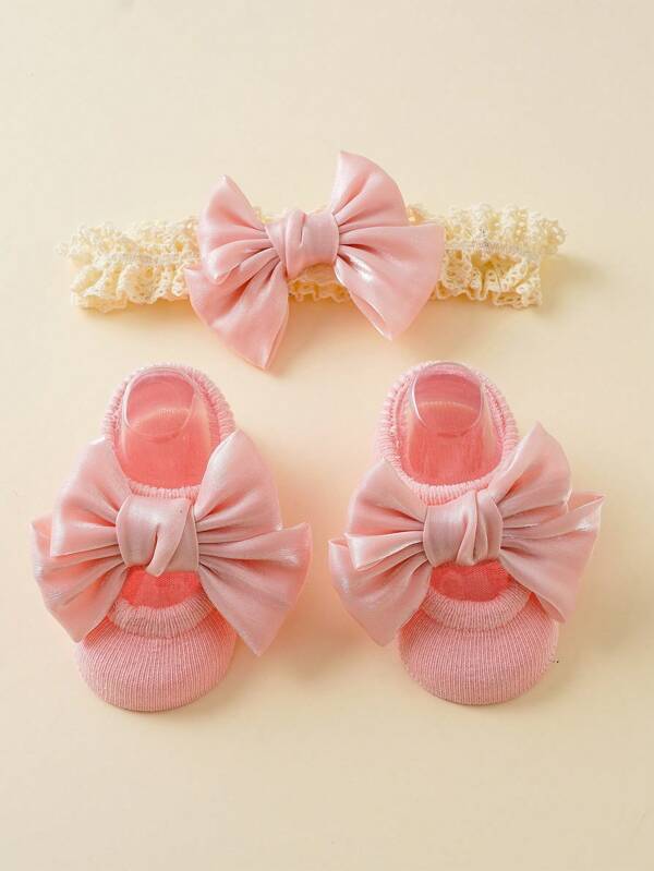 2pcs Baby Headband And Sock Set, Soft Stretchy Cute Bow Design, Suitable For Outdoor And Daily Wear, Easter