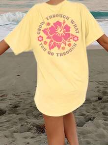 Women Y2k Oversized Graphic Tees Floral Print Short Sleeve Crewneck T Shirts Loose Fit Summer Going Out Tops For Teen Girls Aesthetic Clothes 2000s Beach Shirts For Women Streetwear - Màu vàng - Xem 2