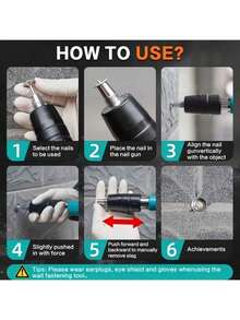 1 5-In-1 Manual Nail Gun, Suitable For Woodworking And Decoration - Powerful In Function, Can Easily Break Through 99% Of Common Materials, Including Pneumatic Concrete Nail Guns, Wood And Brick Wall Nail Guns, Nail Gun Accessories - No Electricity Or Batteries Required (Excluding Gunpowder And Nail Bullets) - Multicolor - View 9