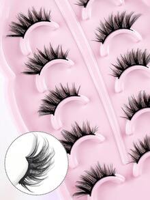 5 Pairs Natural Faux Mink Hair Fluffy Manga Lashes Clear Band Eyelashes Japanese Cosplay Faux Mink Lashes Dramatic Anime Lashes,Cat Eye Fox Eye Imitation Mink False Eyelashes Sexy Lashes Extension Makeup Cat Eye False Eyelashes 3d Faux Mink Eyelashes Soft Natural Makeup,Pink Leaf Tray, Suitable For Travel,Work Party Carrying,Nice Gift,Christmas Gift For Women - 眼尾拉長款 - 查看 10