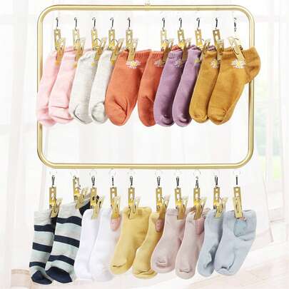 1Pc Sock Drying Rack With 20 Clips, Premium Aluminum Sock Hanger For Delicate Laundry, Gentle Airflow Drying Organizer, Space-Saving Indoor Wardrobe Accessory For Socks And Underwear, Portable Drying Rack With Multi-Clip Design, Home Laundry Essentials, Lightweight And Rust-Resistant, Stylish And Practical For Small Spaces, Quick Dry Solution For Daily Wear Fabrics