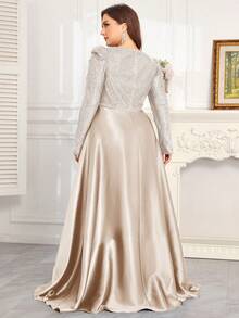 hezixi 高品质弹力亮片V领泡泡袖修身鱼尾裙摆设计大码优雅奢华女士长裙，提升青春魅力，适合派对、毕业典礼、婚礼、活动、盛会和舞会等场合，女士正式舞会礼服（豪华版） - 香檳色 - 查看 3