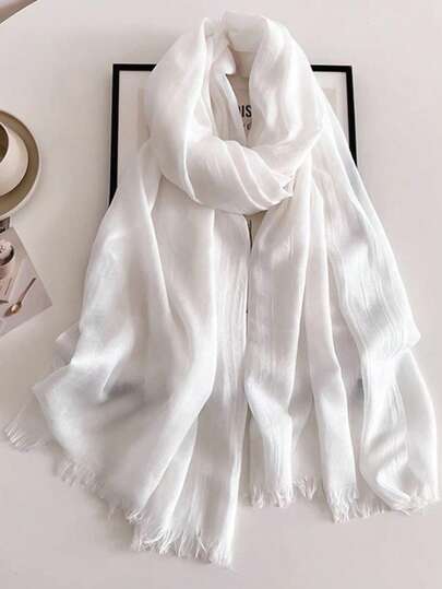 1pc New Style 120g-Linen Blend Solid Color Tassel Warm Scarf Shawl Traveller's Gift, Bamboo Knit Neck Warmer For Women For Dress