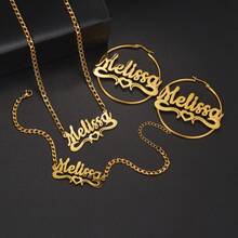 Custom Name Stainless Steel Necklace Hoop Earring Jewelry Set For Women Personalized Heart Cuban Chain Birthday JewelryGift