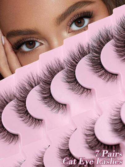 FindLove 7 对自然交叉仿貂皮睫毛纤细蓬松假睫毛手工制作 10-16 毫米超轻自然造型单根睫毛用于化妆条状睫毛、睫毛、睫毛、假睫毛